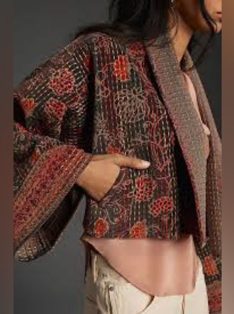 Pilcro Anthropologie Quilted Velvet Floral Jacket One Size - Picture 3 of 8
